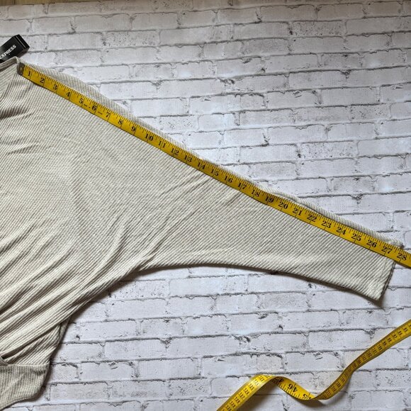 Express Beige Ribbed Wrap Bodysuit Top With Tie Waist Womens L - Picture 12 of 13